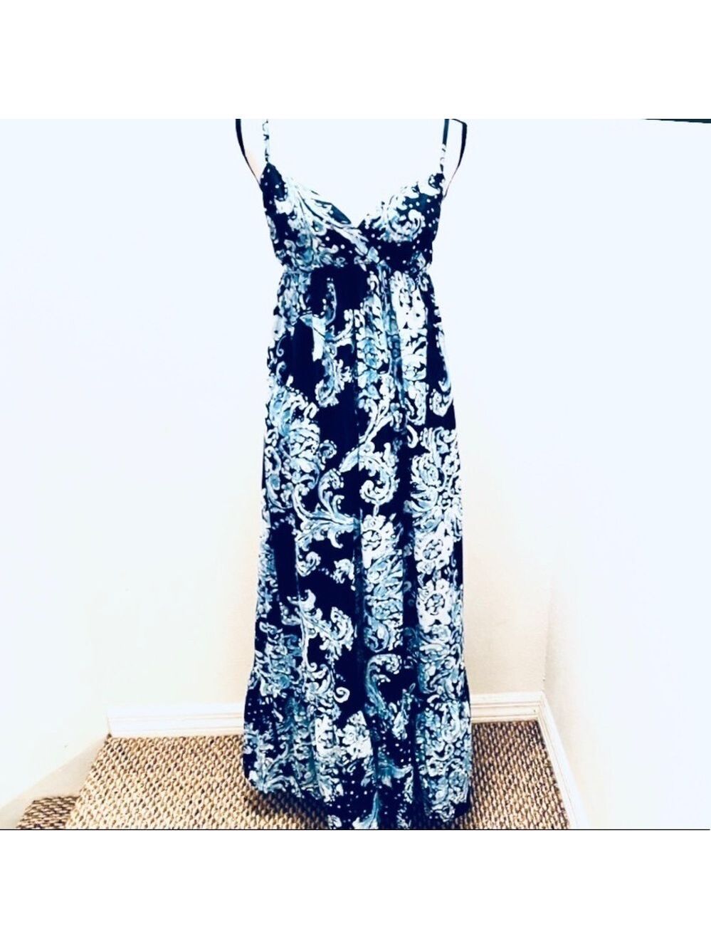 INC International Concepts Navy Blue and White Maxi Dress